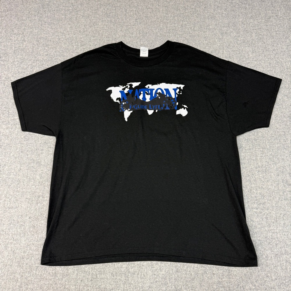 Hanes T-Shirt 2XL Black Nation Glide Lyfe Motorcycle World Map Graphic Tee Mens